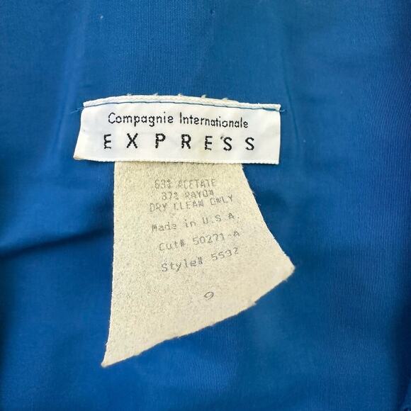 Express Womens Vintage 90s Button Front Dress Size 9 Bright Blue Square Neck - Picture 5 of 9